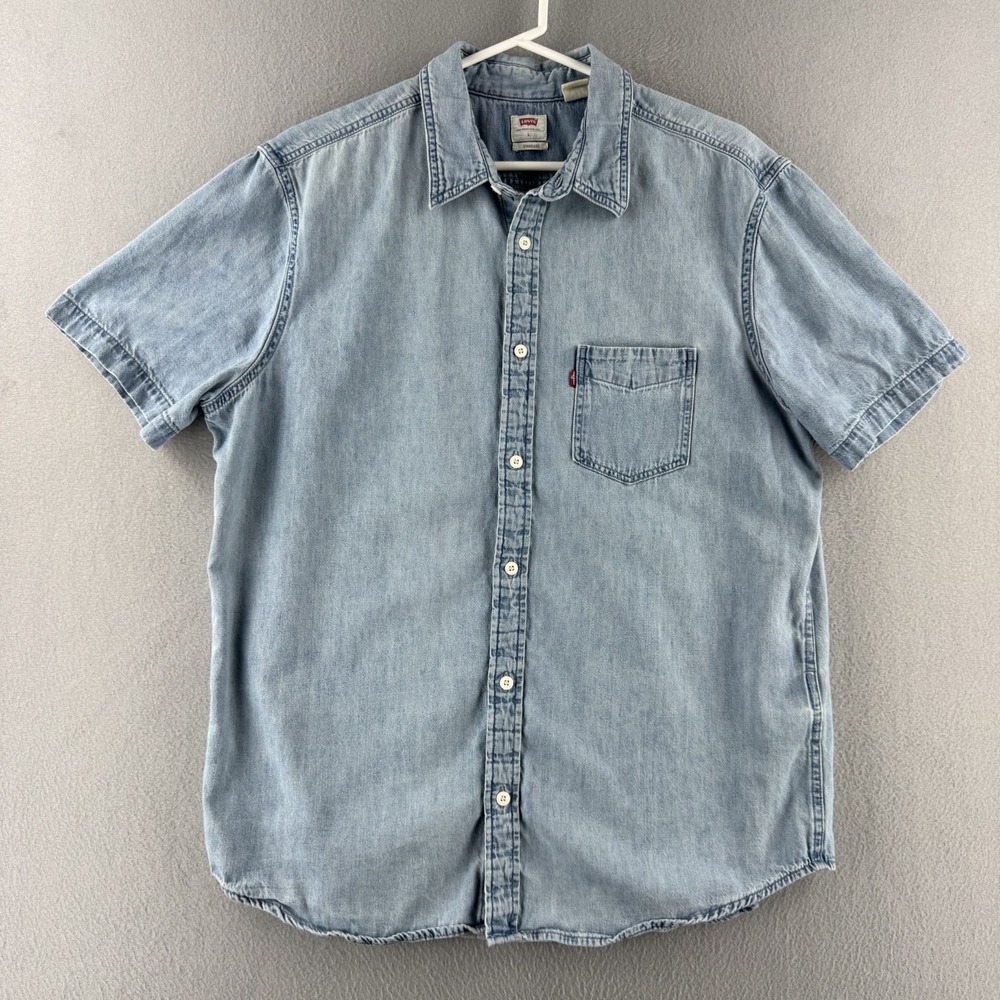 Levis Shirt Mens Large Blue Denim Chambray Button Up Retro Syle Workwear